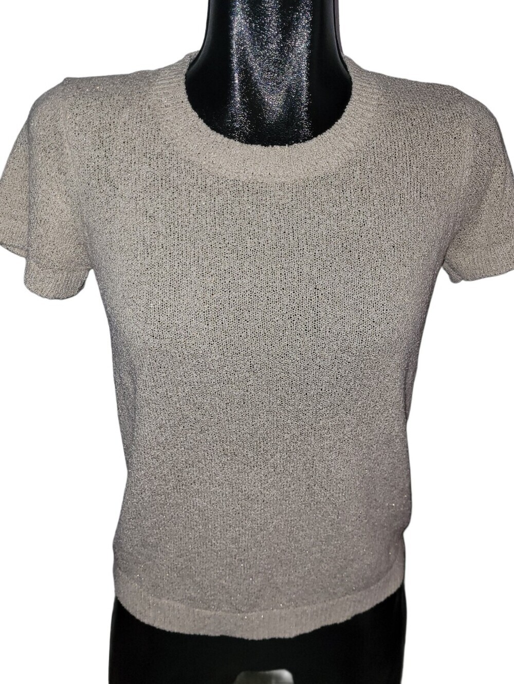 Cyrus Cream Sparkle Knit Short Sleeve Crew Neck Sweater Size XS